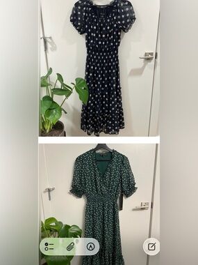 Polka Dot Midi Dress - Navy and Green Options